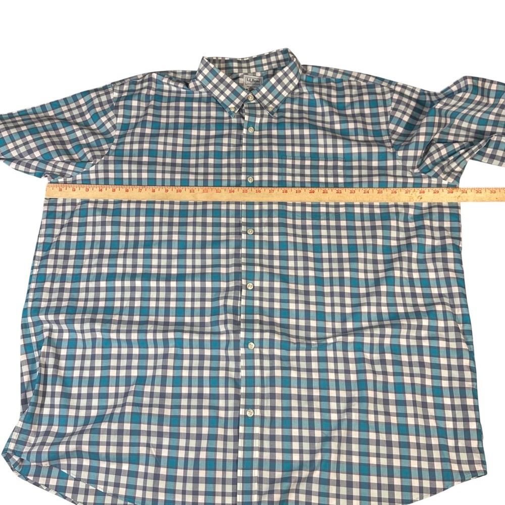 LL Bean Button Down Shirt Mens XXXL Blue White Gingham Plaid Traditional‎ Fit - Picture 6 of 8